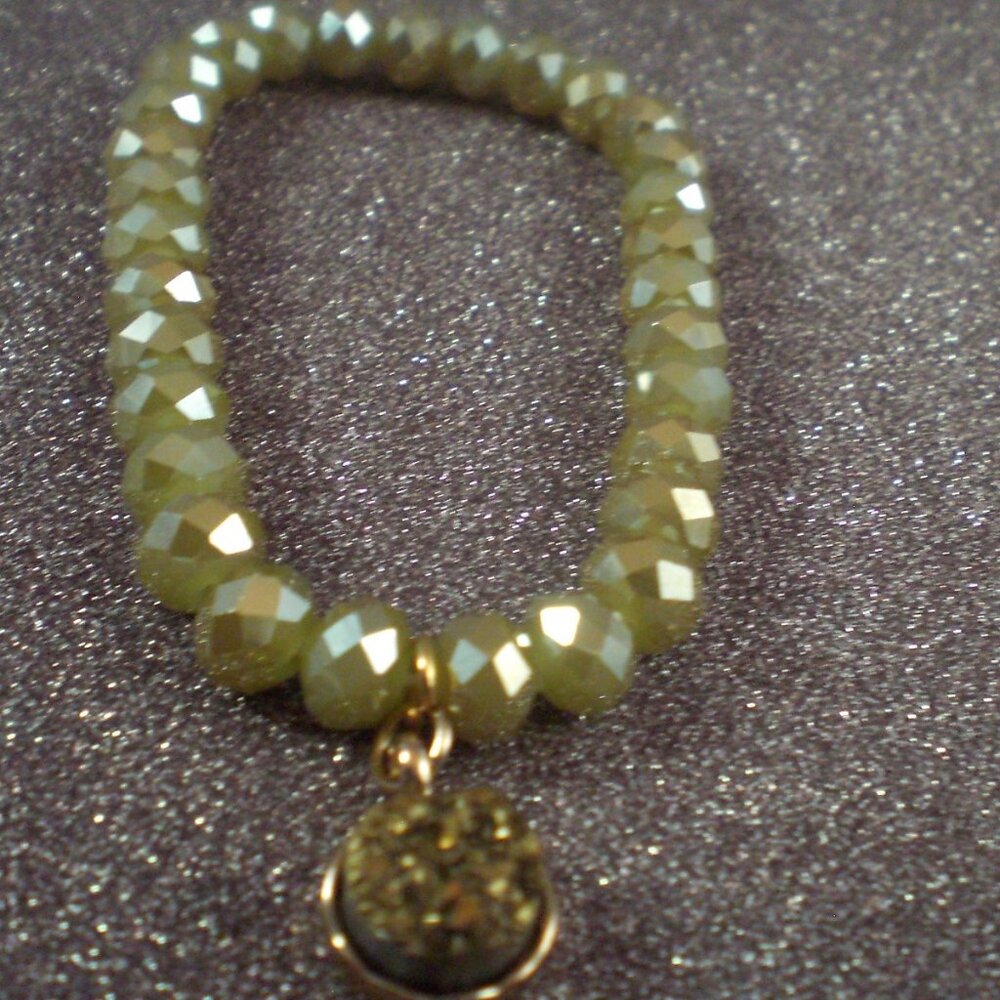 Lemon Crystal Rondelle Stretch Bracelet w/Druzy Charm